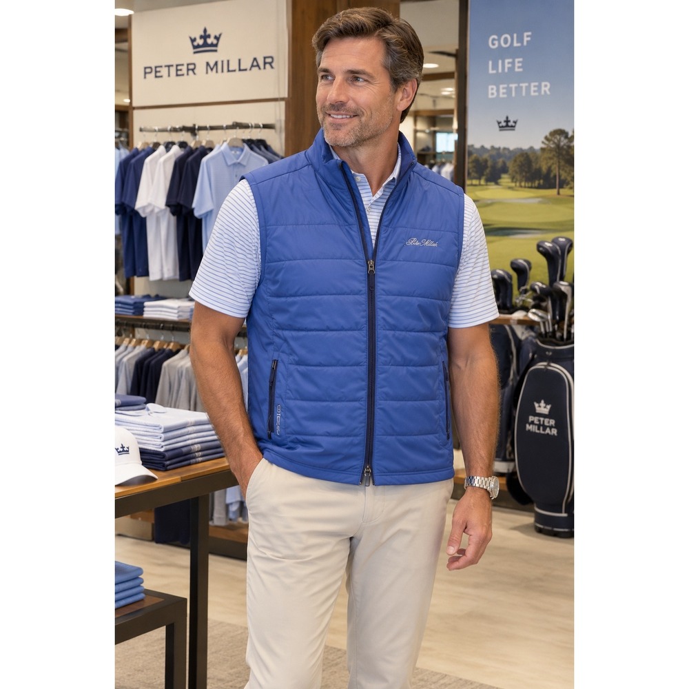 Peter Millar Fuse Hybrid Vest Mens Medium Blue Sea Island Golf Quilted Insulated